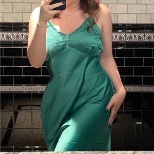 Japna Teal Satin Slip Dress